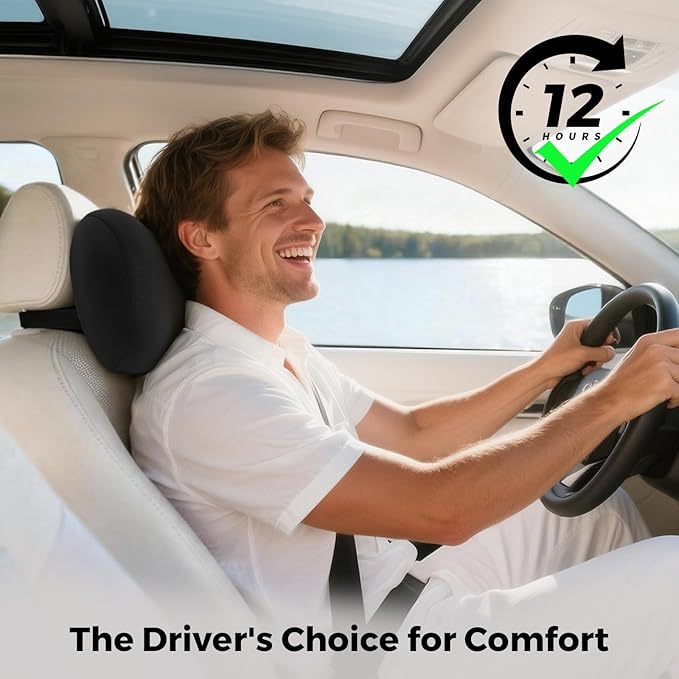 BEBAS Memory Foam Car Headrest Pillow - Breathable Neck Support Pillow for Driving, Universal Fit Cars/SUVs/Tesla/Toyota & Office Chair, Removable Cover (Black, 1-Pack)