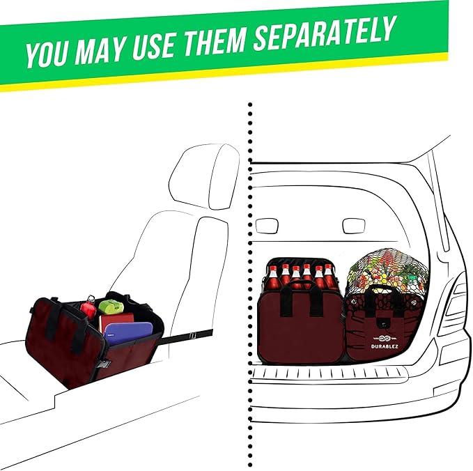 4-Section Trunk Organizer for SUV, Truck, Van, Sedan – Modular Extra Large Cargo Bin, Detachable Car Trunk Storage with Dividers, Collapsible Auto Organization System – Cherry