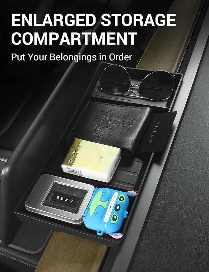 BASENOR Tesla Model Y Model 3 Center Console Behind Screen Storage Box, (Proprietary Design) Dashboards Hidden Organizer Tray Sunglasses Holder for 2017-2023 Model 3 2020-2024 Model Y