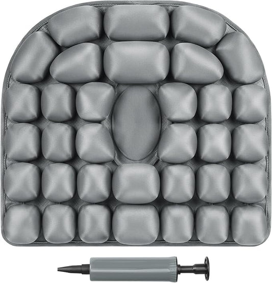 Travel Cushion for Airplane - Inflatable Seat Cushion for Long Flights, Perfect for Office Chairs, Wheelchairs, Car Seats & Outdoor Cushions Black Air-Filled 17.7x15.7 inches (Grey)