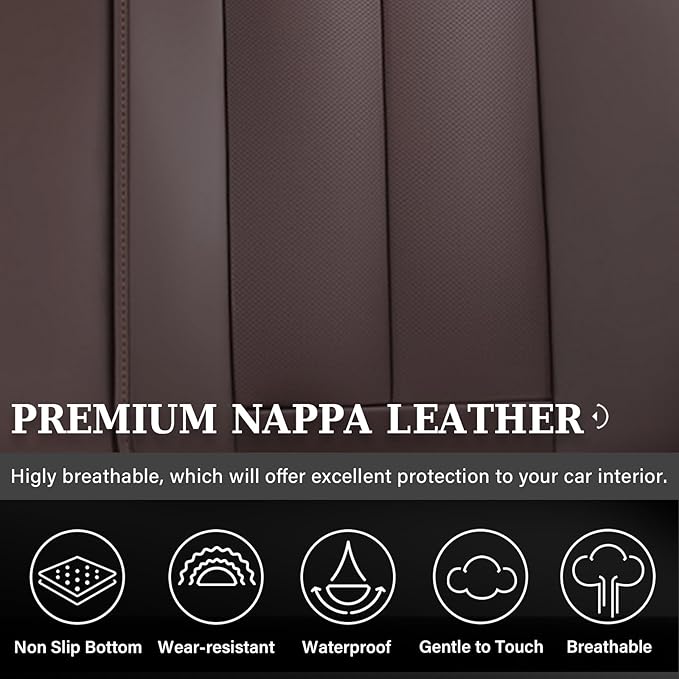 Coverado Rear Seat Covers for Cars, Brown Back Seat Protector, Back Seat Cover for Kids, 3-Pieces Waterproof Car Seat Cushion Nappa Leather Seat Cover for Back Seat Universal Fit for Most Cars