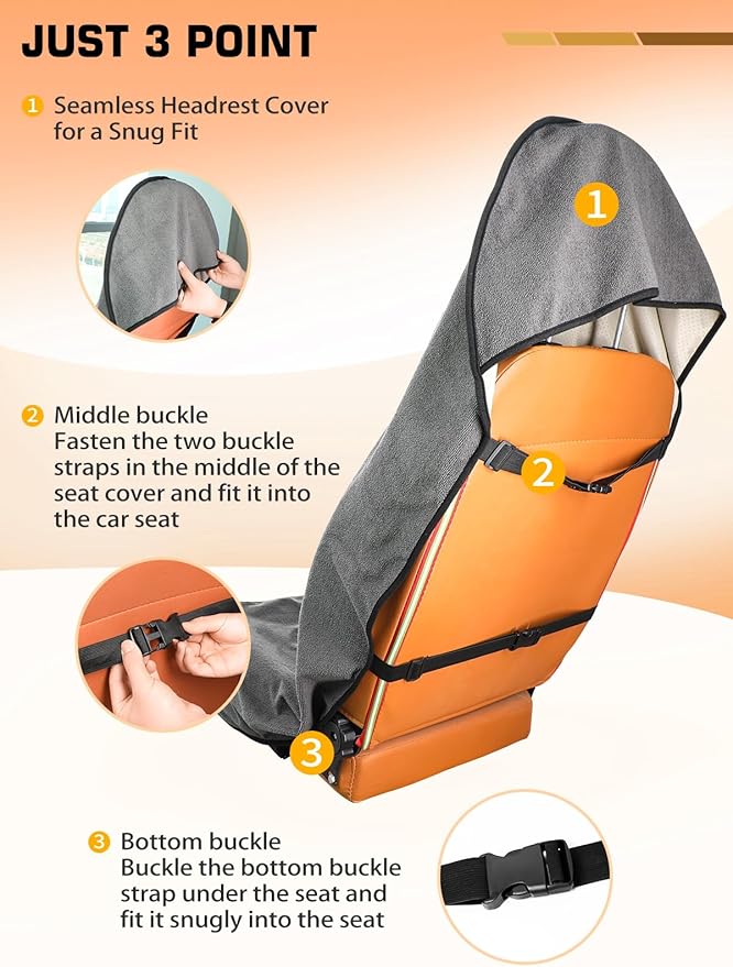 Universal Car Seat Cover Towel, Waterproof Washable Sweat Protection for Front Bucket Seats, Non-Slip Fit, Fits Cars SUVs Trucks, Ideal for Gym, Kids, Pets, Outdoor Sports, Travel (Gray, 1 Pack)