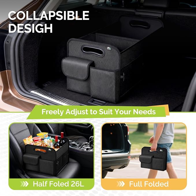 MIU COLOR Trunk Organizer for Car, Car Organizer, 8 Mesh Pockets Trunk Organizer for SUV, Non-Slip Bottom, Storage Organizer for Sedans, Van, Jeep, Grocery, 2 Compartments, Black 22"x13"x11"