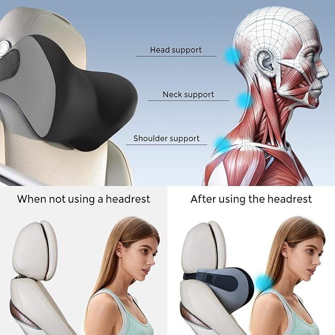 BEBAS Car Headrest Pillow, Memory Foam Neck Support Pillow for Cars - Ergonomically Designed for Long Drives, Travel & Commuting, Pain Relief with Removable & Washable Cover (Black, 1-Pack)