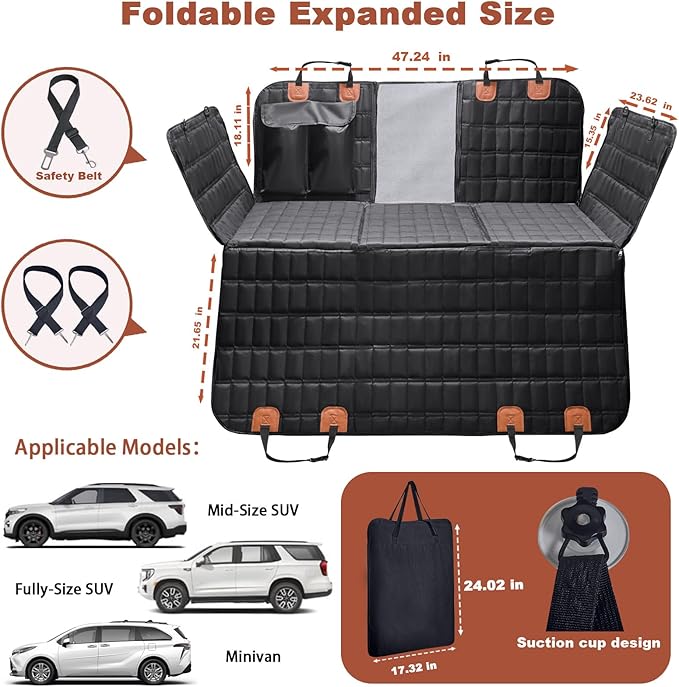 Dog Seat Cover for 6/7 Seat Minivan & SUV, Backseat Extender Hard Bottom Seat Cover Dog Hammock Heavy Duty Anti-Scratch & Waterproof Pet 3nd Row Seat Mat Protector for Toyota Sienna, Hyundai Santa Fe