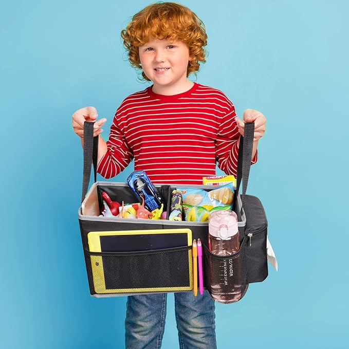 Car Seat Organizer - Backseat Car Organizer with Cup Holders, Car Storage Organization for Front Back Passenger Seat, Road Trip Essentials Kids for Travel Car Accessories, Black