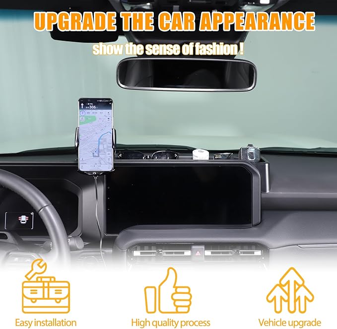 LLKUANG Center Console Dash Organizer Tray Compatible with Toyota Land Cruiser 250 Prado 2024 2025+ Navigation Screen Rear Insert Auxiliary Storage Box,Phone Holder Accessories (Style E)