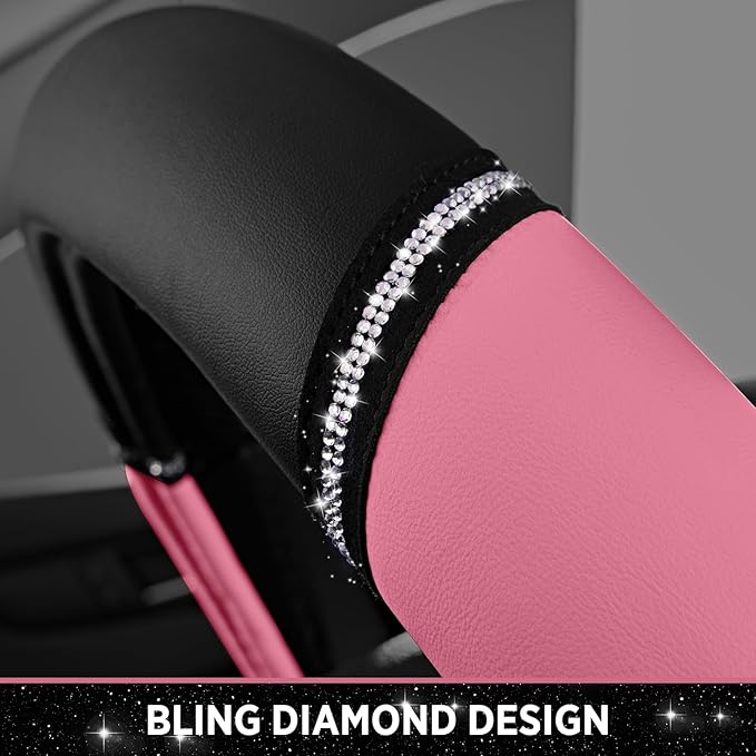 Road Comforts Leather Steering Wheel Cover - Made with PVC Leather - Anti-Slip, Universal Fit 14 1/2 inches to 15 inches - Pink