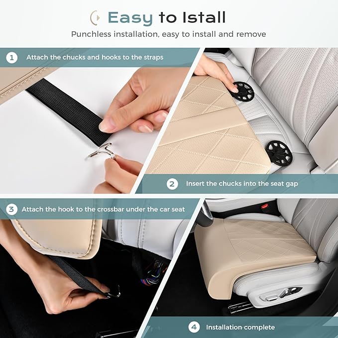Coverado Car Leg Extender, Car Seat Leg Support Pad, Car Leg Extension Cushion for Driver Seats, Universal Car Seat Extender Leg Support, Leather Automotive Seat Cushion for Long Driving (Beige)