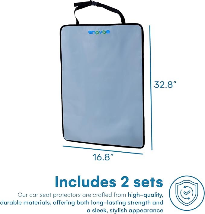 Enovoe Kick Mats - Set of 2 - Back of Seat Protector for Kids Feet - Car Seat Back Protector - Shields from Dirt and Scuffs - Durable Material - 16.8x32.8inch - Grey - Kick Mats Back Seat Protector