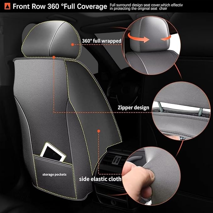 Breathable Ice Silk Front Seat Covers for Hyundai Santa Fe 2007-2025 2026 - Waterproof Leather Car Cushions Anti-Slip Cooling Seat Covers Protector(2 Seats - Black&Grey)