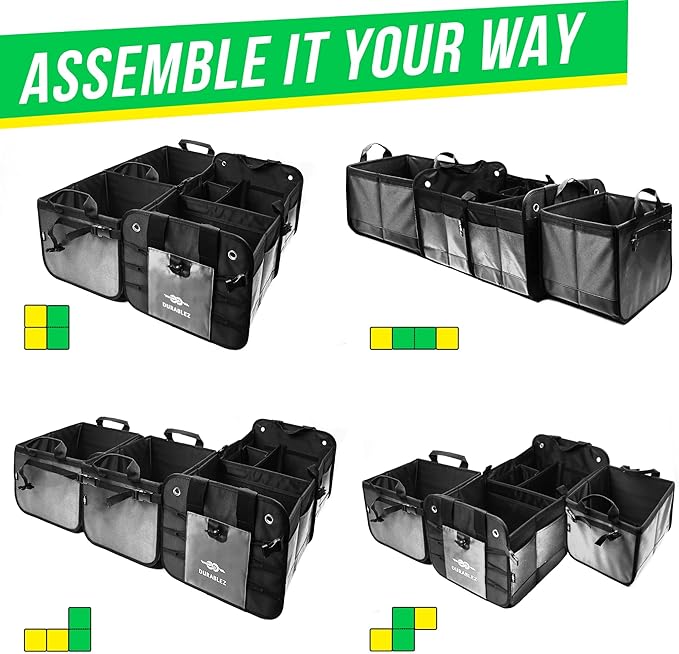 Modular 5-Section Trunk Organizer XL – Car Storage for Groceries, Tools, Sports Gear, Emergency Kits – Extra Large Multi-Module Cargo Box, Foldable, Detachable, Heavy Duty Design – Gray