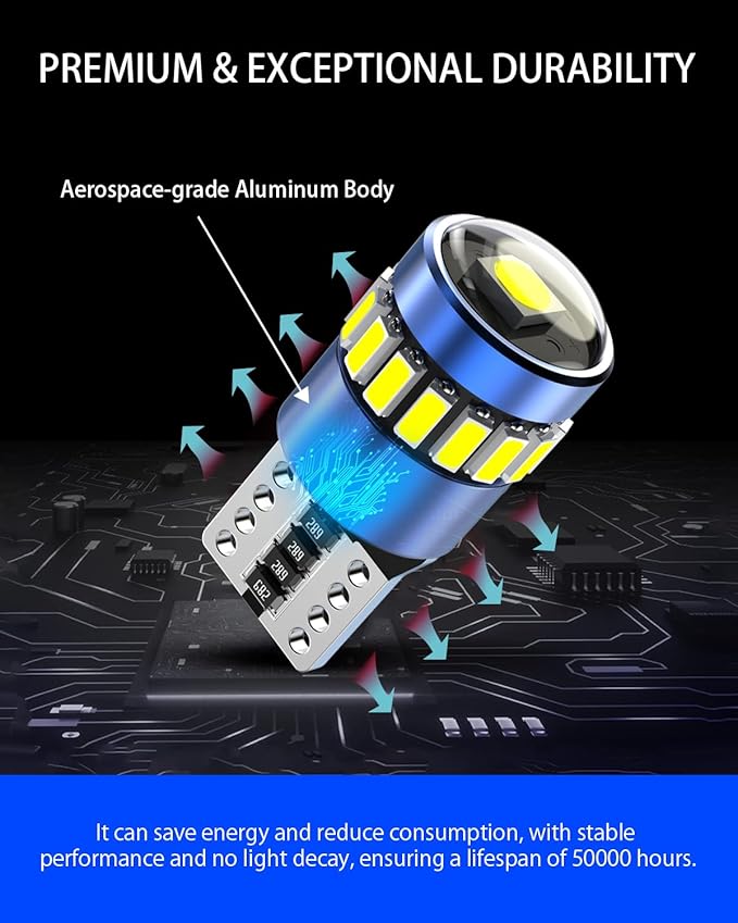 T10 194 LED Bulbs Amber Yellow, Canbus Error Free 168 2825 W5W with 3014 SMD Chips LED Bulb for Car Dome Map Door Dash Instrument Courtesy License Plate Lights, Pack of 2