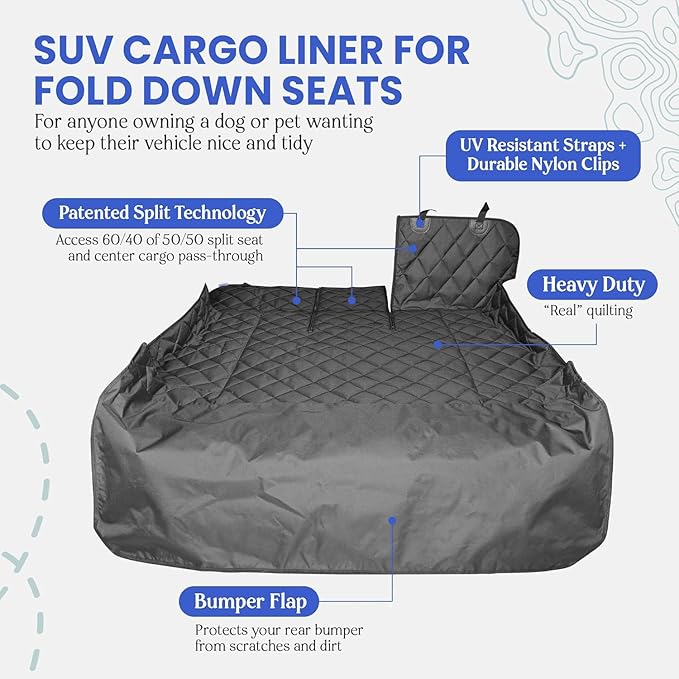 4Knines Split Cargo Liner for SUV – for Dogs & Pets, Heavy-Duty, Waterproof Trunk Mat & Cargo Cover – Fits 60/40 Split Bench & Armrest Pass-Through – Machine Washable, Non-Slip (Extra Large, Camo)