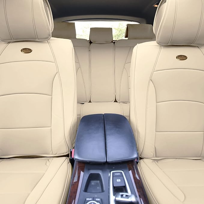 FH Group Ultra Comfort Highest Grade Faux Leather Seat Cushions (Solid Beige) Rear Set with Gift – Universal Fit for Cars Trucks & SUVs