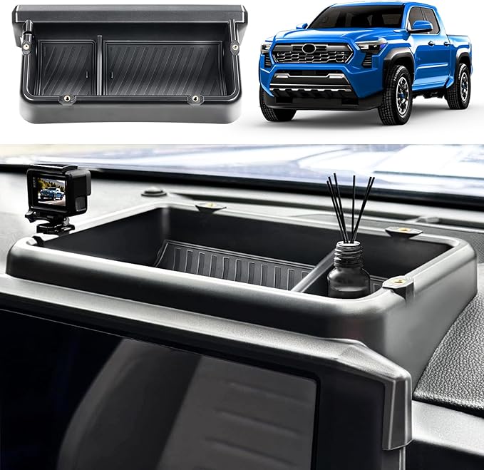 Center Console Organizer for Toyota Tacoma 2024-2025, 14-Inch Dashboard Storage Tray w/Anti-Slip Silicone Pad & Hidden Tray Accessories
