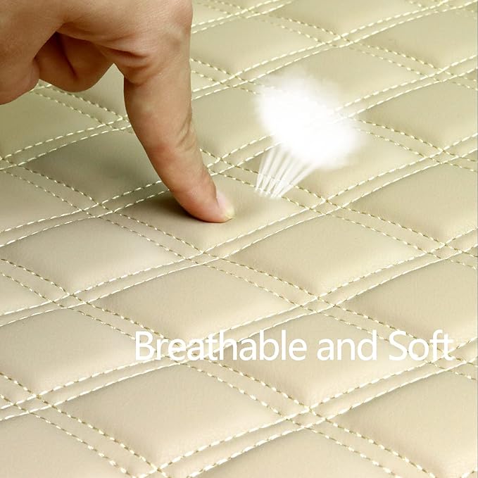 Cusaota 2 Piece Car Seat Covers Protectors for Front Seat Bottoms, Luxury PU Leather Car Interior Seat Cushion Pad Mat, Compatible with 90% Vehicles (Sedan SUV Truck Jeep) (Beige-2PCS)