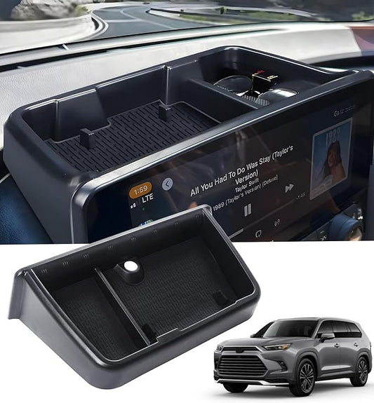 Dashboard Behind Screen Storage Box for Toyota Grand Highlander 2024 2025 2026, Interior Accessories Center Console Organizer Tray for 24 25 26 Grand Highlander, Black
