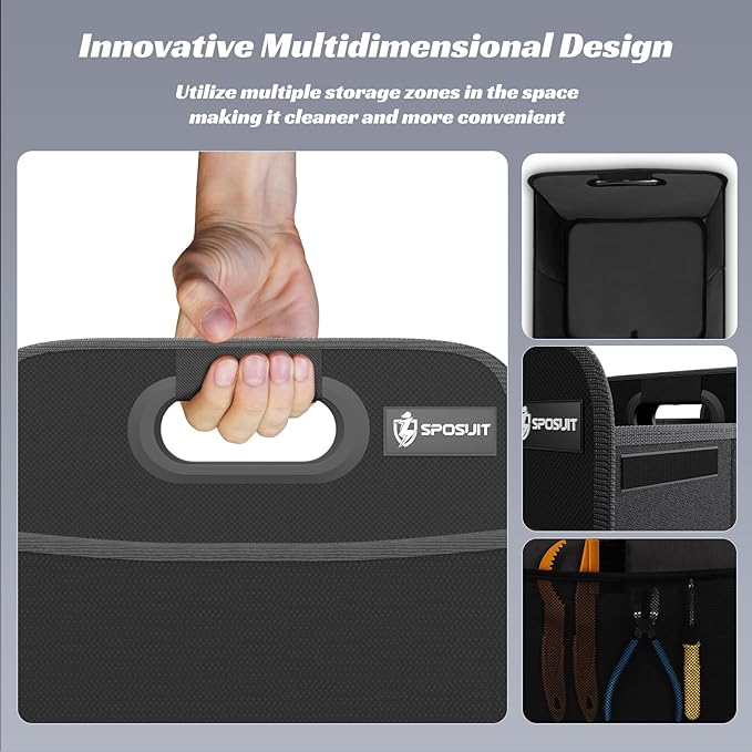 Sposuit Trunk Organizer for Car - Collapsible Split Trunk Storage with Reinforced Handles, SUV Trunk Organizers for Grocery Cargo(Black, 2Pack)