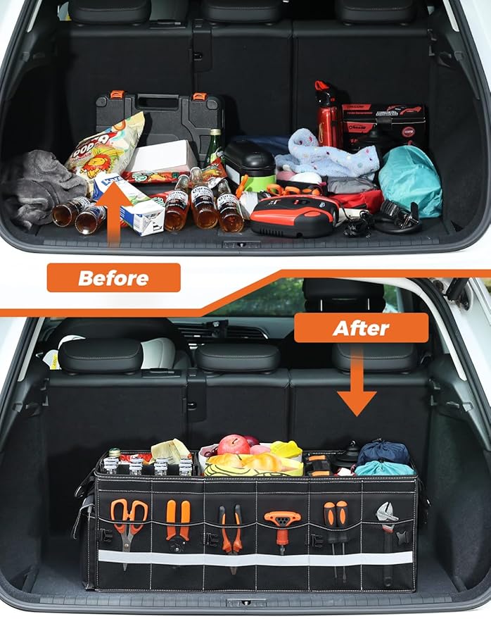 Oasser Car Trunk Organizer for SUV 75L Collapsible 4 Compartment Storage, Foldable Organizer Car Accessories for Women/Men