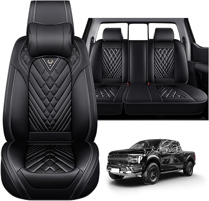Full Set Car Seat Covers for Ford F-150 F-250 F-350 XL XLT STX Lariat King Ranch Platinum Raptor Waterproof Seat Covers 2009-2025, Anti-Slip Seat Protectors(Luxury 5 Seats/Black)