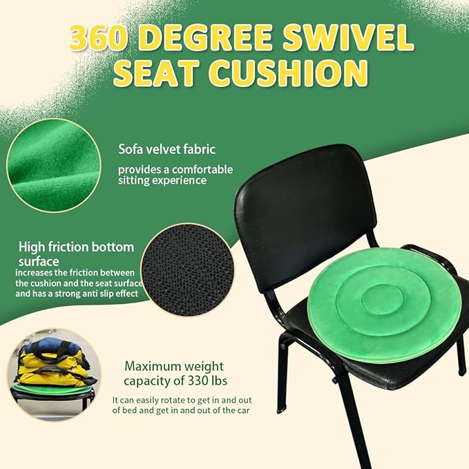 360 Degree Swivel Seat Cushion for Car or Chair,Rotating Seat Cushion for Elderly,Swivel Car Seat Chair Assist for Elderly to Turning Easily from Bed to Wheelchair (Green-1Count(19.6"X19.6"))