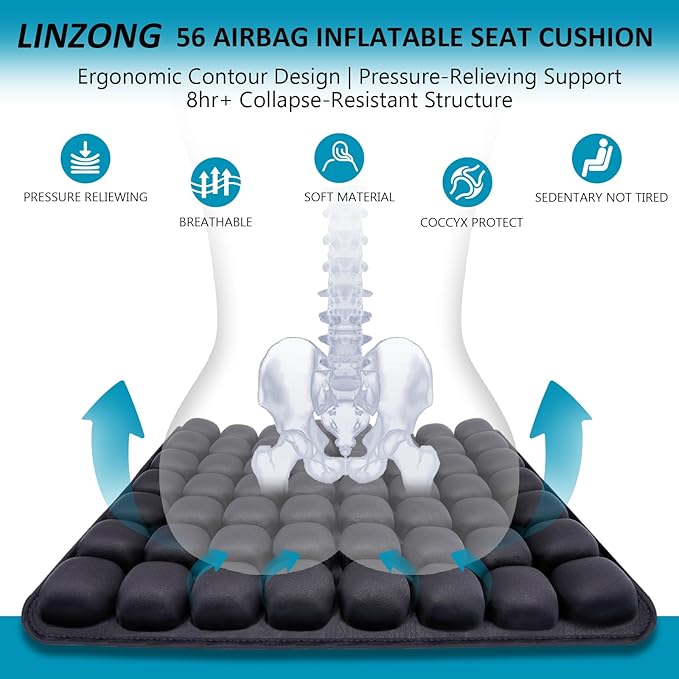 Travel Cushion Airplane Seat,Plane Seat Cushion for Long Flights,Portable Inflatable Seat Cushion for Air Travel,Office,Car and Wheelchair,Comes with Air Pump and Storage Bag