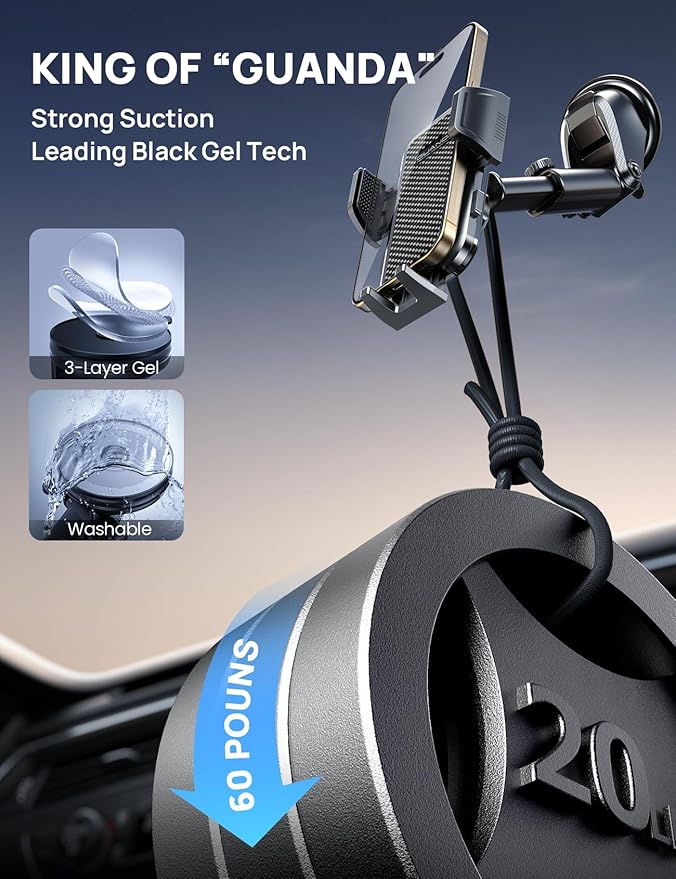 [2025 New] Dashboard Phone Holders for Your Car (+Air Vent Clip) [Military Grade Stable] , Car Cell Phone Holder, Rotatable Suction Cup Car Phone Mount for All Phone (Cube Black)