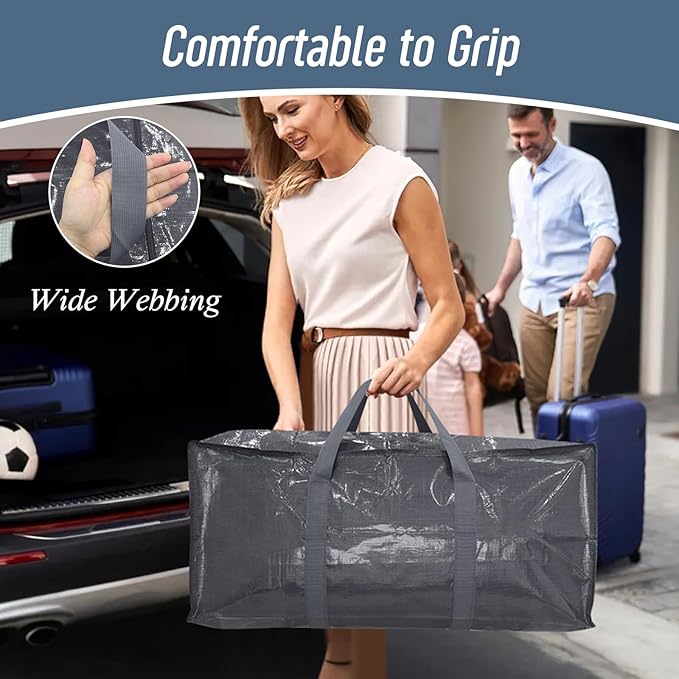 6 Pack Extra Heavy Duty Large Moving Bags with Strong Zipper & Comfortable Handles, Sturdy & Durable Clothes Storage Bags Totes Bins, Packing Moving Boxes for College Supplies, Gray