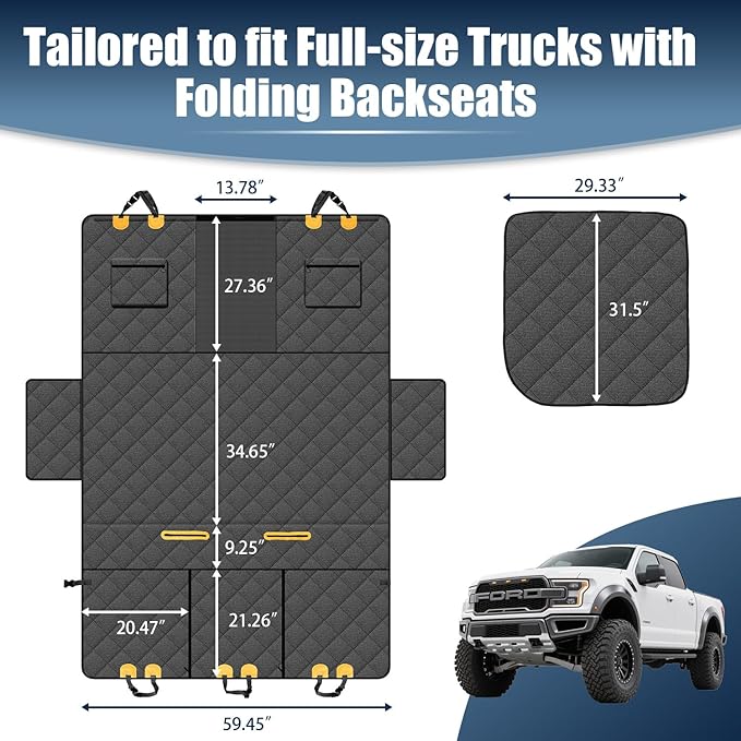 Dog Car Seat Cover for Back Seat, Hard Bottom Car Seat Cover with Door Protector for Full-Size Crewcab Trucks, Scratch-Resistant, Waterproof Back Seat Extender for Dogs