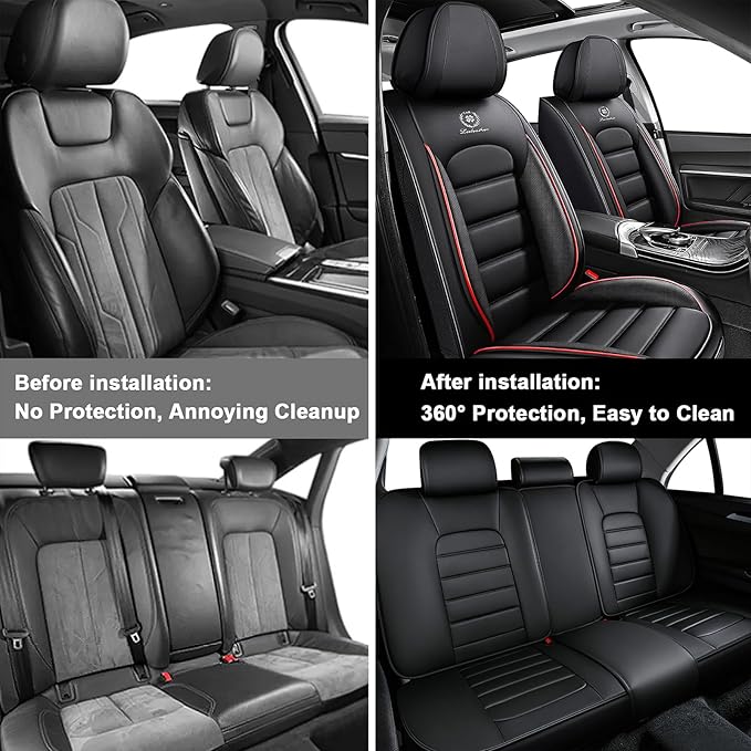 5 Seat Covers for Audi A4 2002-2026 Breathable Car Seat Covers,Anti-Slip Waterproof Car Seat Protectors with Airbag,Automotive Vehicle Cushion with Storage Pockets (Standard,Redline)