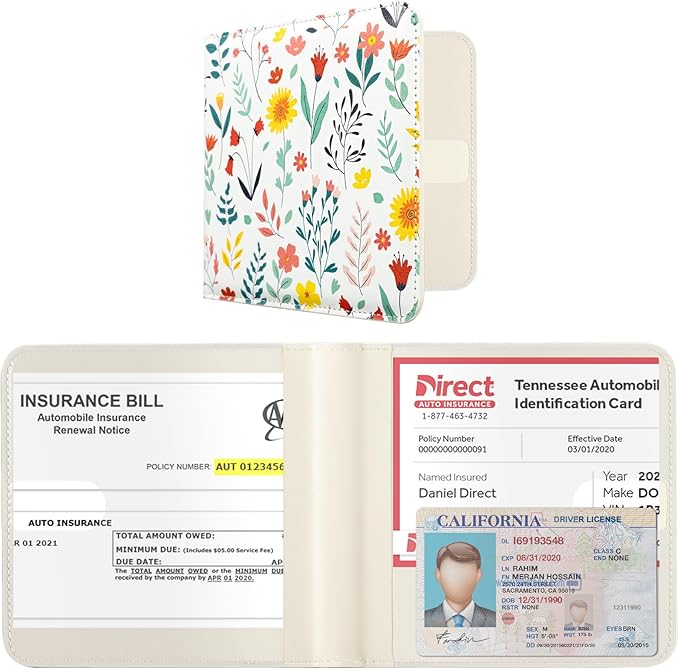 CoBak Car Registration and Insurance Holder - Small and Lightweight Vehicle Glove Box Car Organizer, Auto Truck Comparment Accessories Case for Essential Document, Driver License (Joyful Flowers)