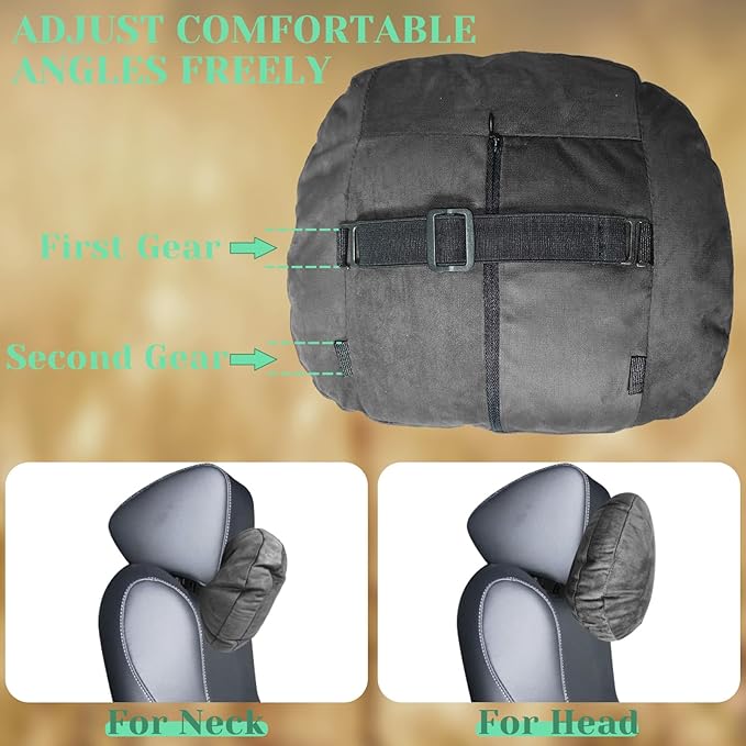 1 Pack Universal Car Headrest & Neck Support Pillow Soft Auto Seat Headrest Neck Rest Cushion for Driving with Adjustable Strap, Memory Cotton and Removable Cover, Ergonomic Design Black