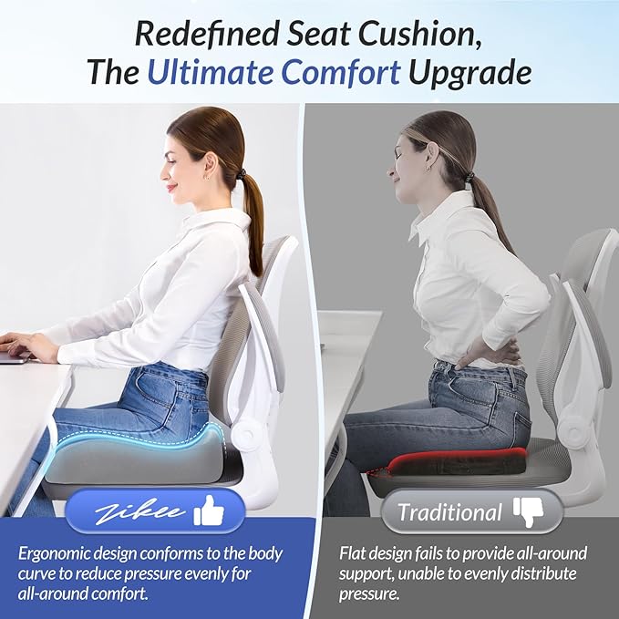 ZIKEE Pioneering Seat Cushion for Pressure Relief, Ergonomic Office Chair Cushion for Sciatica, Back, Hemorrhoids & Tailbone Pain Relief, High-Density Memory Foam Car Seat Cushion with Anti-Slip Base