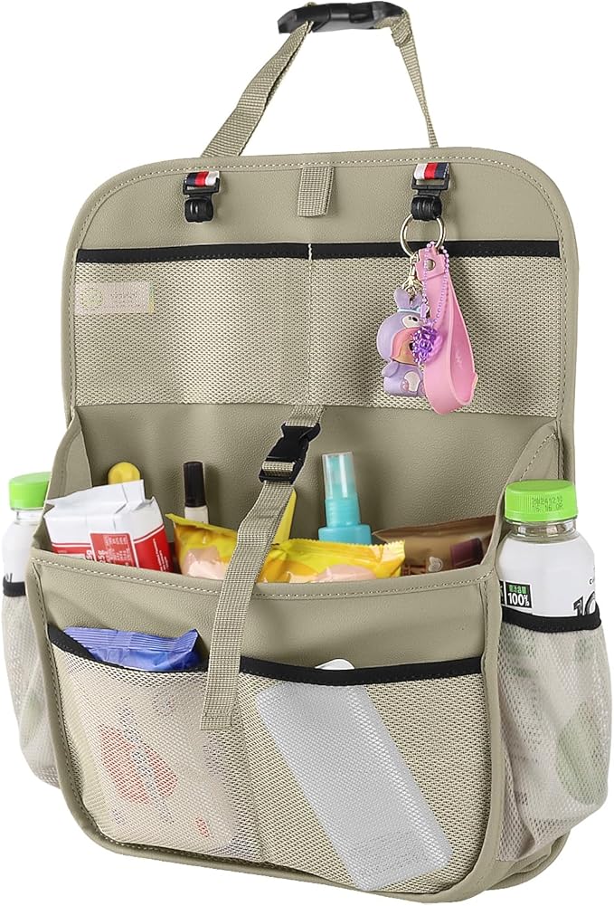 Hanging Car Trunk Organizer and Storage, Premium Faux Leather Large Capacity Storage Accessories, Backseat Car Organizer for SUV/MPV/Truck (1, Beige)