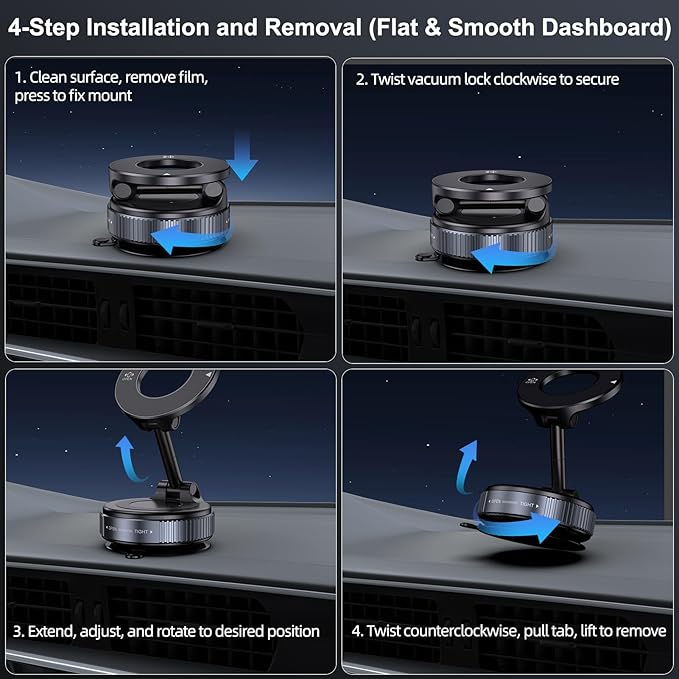 Vacuum Magnetic Suction Phone Holder, Foldable and Retractable Hands-Free Suction Cup Phone Mount for Car/Gym/Mirror/Smooth Surface, Compatible with iPhone & Android (Gel Suction Cup Black)