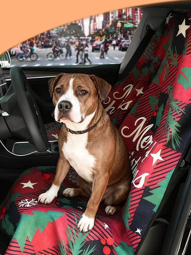 Universal Car Seat Cover Towel, Waterproof Washable Sweat Protection for Front Bucket Seats, Non-Slip Fit, Fits Cars SUVs Trucks, Ideal for Gym, Kids, Pets, Outdoor Sports, Travel (Christmas, 1 Pack)