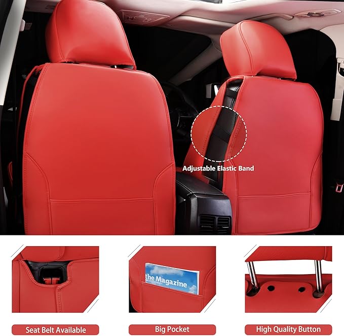 CAR PASS Nappa Leather Bling Diamond Car Seat Covers Full Set Universal Cushioned, Waterproof Heavy-Duty Anti-Slip Luxury Leather, Fit for SUV Sedan, Sparkly Glitter Shining Crystal Red Rhinestones