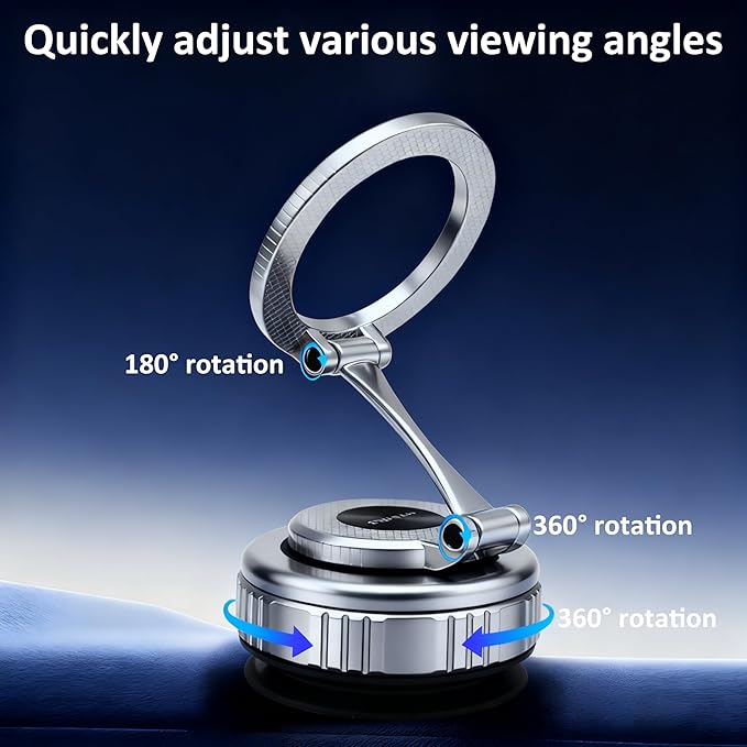 2026 Upgraded 360° Adjustable Vacuum Magnetic Car Phone Holder for Mag Safe [90+LBS Suction & 2800gf Magnetic] Suction Cup Car Phone Mount for i Phone 17 Pro Max 16 15 14 13 12