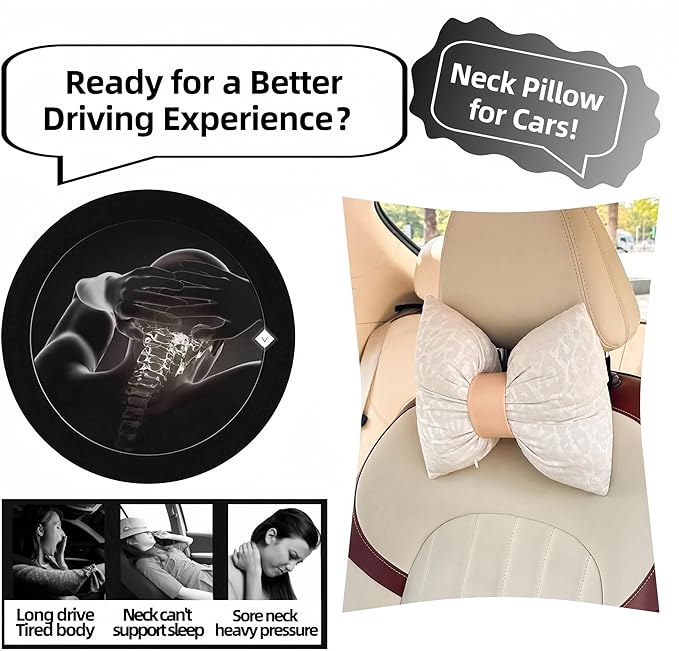 Car Headrest Pillow with Leopard Print Chic Car Interior Breathable Neck Support Cushions Fits for Most Cars (Beige Pillow)