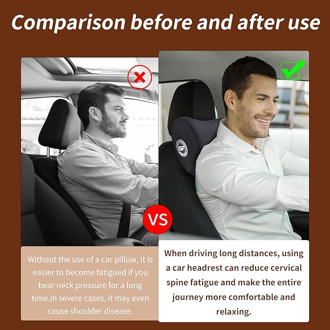 2 Pack Car Headrest Pillow, Extra Soft Car Pillow, 100% Memory Foam Car Neck Pillow for Driving - Universal Fit Travel Car Rest Pillow for Pain Relief While Driving(Comes with 2 Eye Masks)