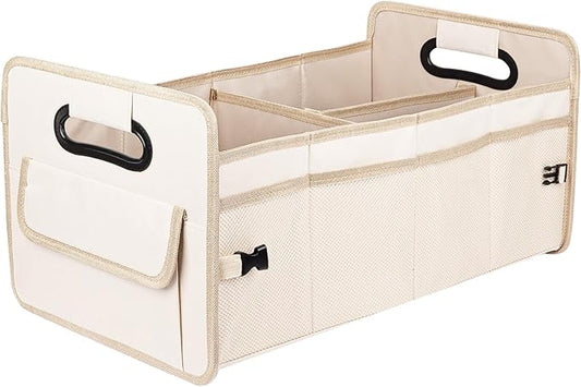 JiatuA Car Trunk Organizer, Car Organizers and Storage Collapsible Multi Compartment Container Box, Adjustable Car Accessories for SUV Sedan Truck, Standard Size, Beige