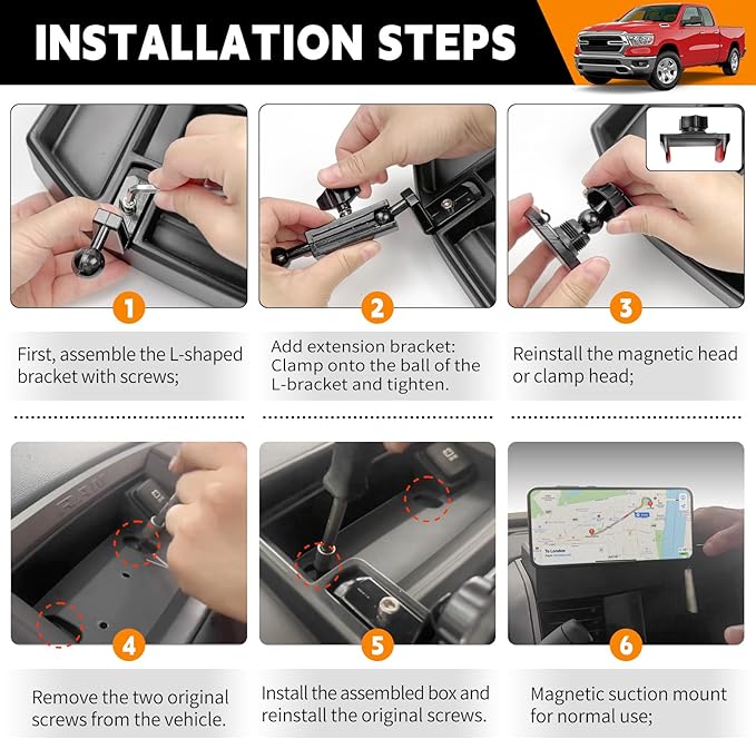 5" 8.4" Screen Dashboard Phone Holder Compatible with 2019-2026 Ram 1500 2500 3500 w/12V Outlet Part Center Console Organizer Dash Tray Phone Mount for 2025 RAM Accessories(DodgeRam 2019-2026)