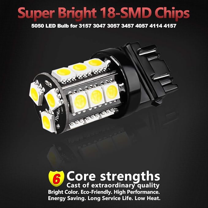 Yorkim 3157 LED Light Bulbs White Super Bright, 3056 3156 3156A 3057 4057 3157 4157 T25 LED Bulbs for Brake Lights, Backup Reverse Lights， Reverse Tail Lights - Pack of 10