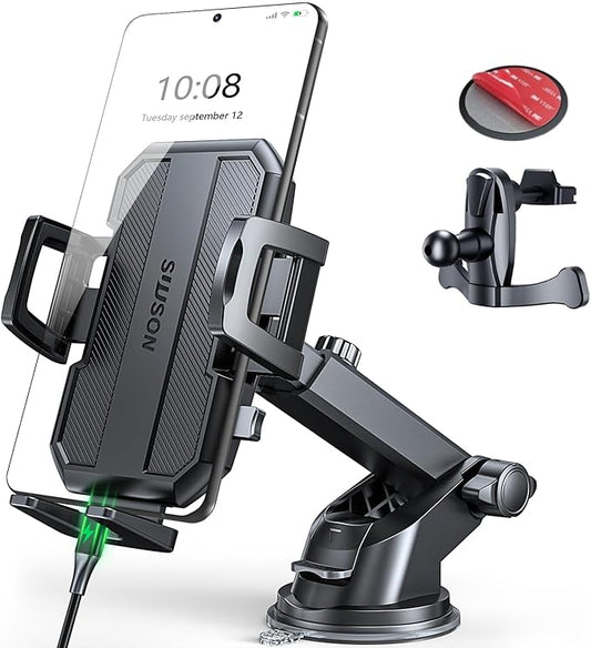 3 in 1 Car Phone Holder, Dashboard & Windshield & Vent Universal Car Mount Phone Holder for Your Car, Cell Phone Holder Truck for iPhone 17 16 15 Pro Max 25 Samsung, Matte Black