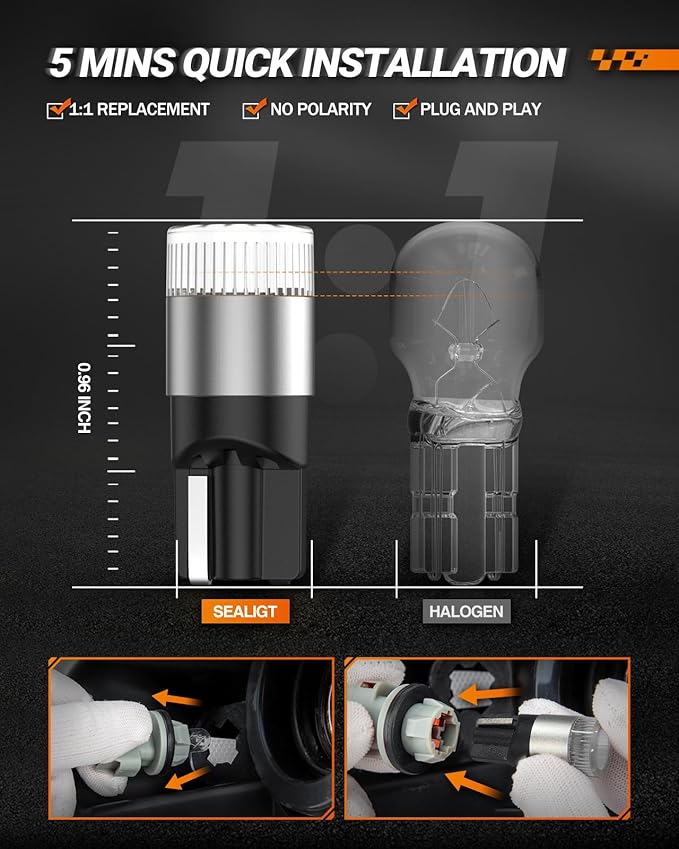 SEALIGHT 194 LED Bulb Blue, 168 2825 T10 W5W Bright LED Chips, Dashboard Light, Dome Light, Map Light, Door Light, Courtesy Light, License Plate Light, Pack of 6