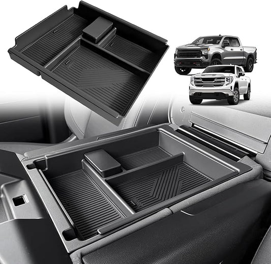 Muslogy Center Console Organizer Compatible with 2020-2025 2026 Chevy Silverado/GMC Sierra 1500 2500HD 3500HD Accessories Storage Insert Box Console Armrest Divider(Jump Seat ONLY) - Upper Organizer