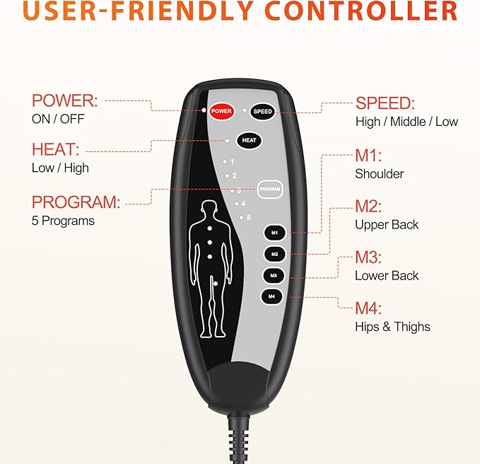 Back Massager with Heat, Seat Massager with 8 Powerful Vibration Motors, Portable Massage Chair Pad for Office Home Use, Gift for Men/Women/Family/Friends