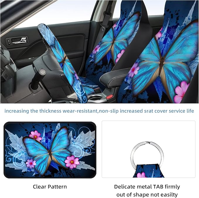 13 Pcs Butterfly Universal Car Seat Covers Full Set, Breathable & Washable Car Seat Covers Full Sets, Fashionable Butterfly Covers for Cars Interior, Universal Fit