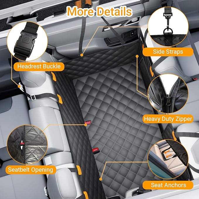 Backseat Cover for Pets, Hard Bottom Car Seat Cover for Dogs, Waterproof, Scratch-Resistant, Non-Slip, Soft-Touch Material, Dog Hammock for Car with Mesh Window for Cars, Trucks, and SUVs